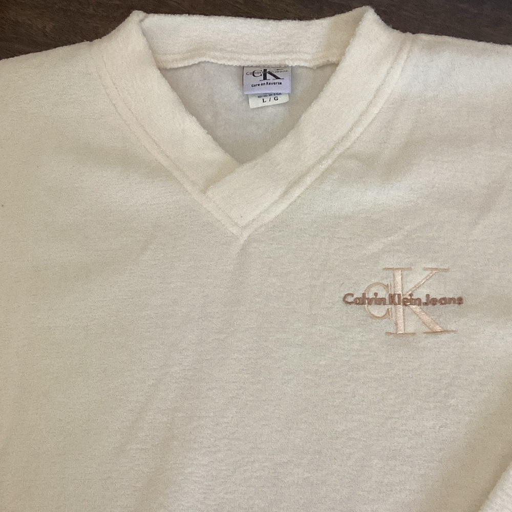 Calvin Klein Jeans Cream V-Neck Logo Sweater